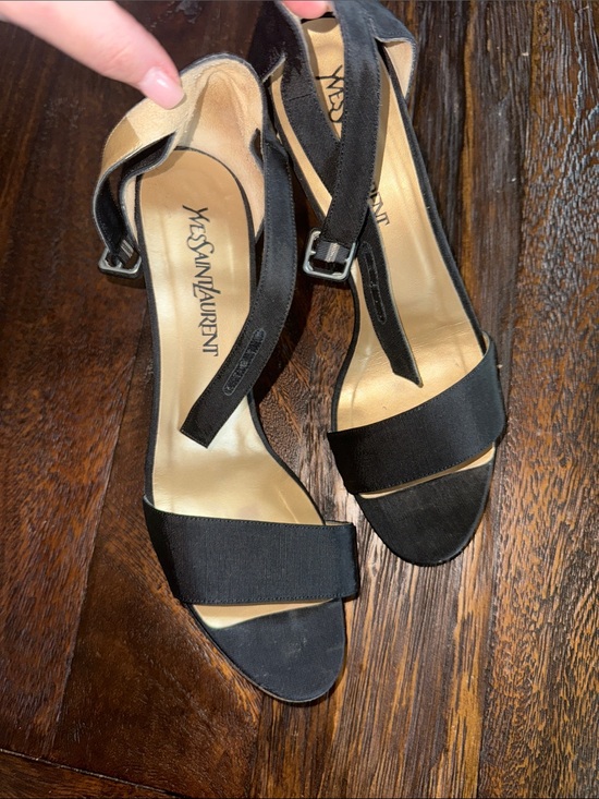 Yves Saint Laurent Shoes - Yves Saint Laurent Black Satin Open-Strap Heels